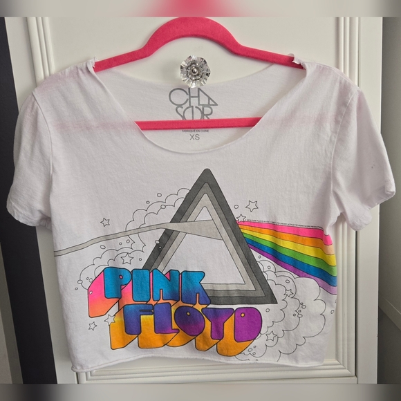 Chaser Tops - Chaser Cropped Pink Floyd Tee Shirt - White Size XS